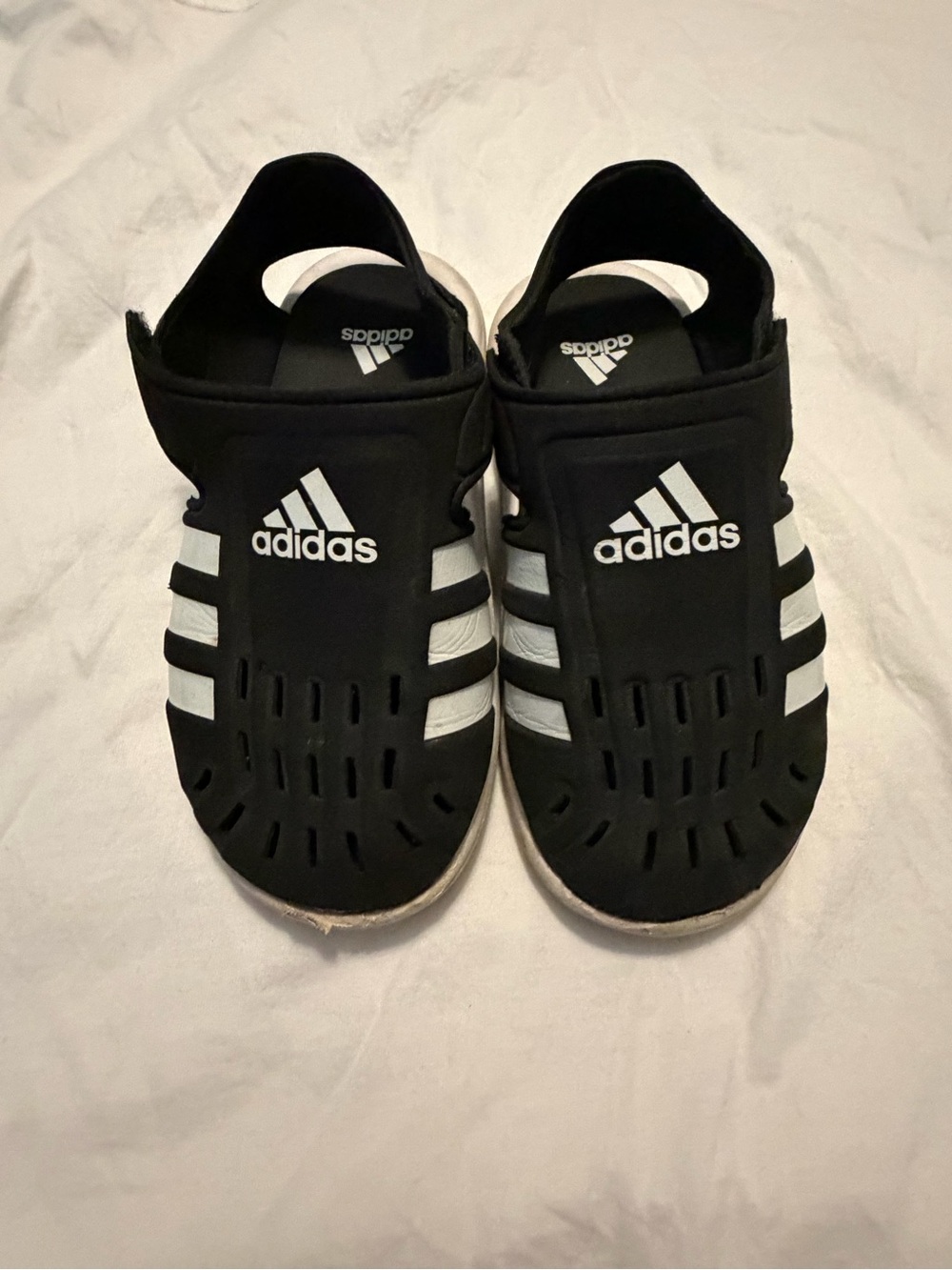 adidas Kids Black and White Slip-On Sandals